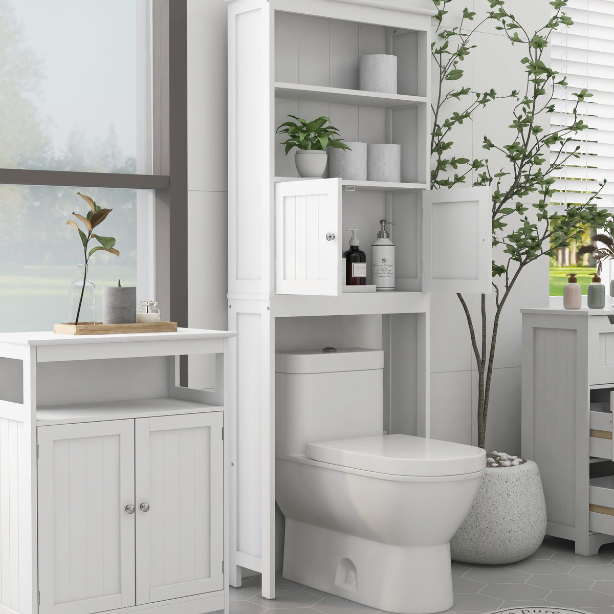 Armoire WC Suspense 2 Portes — Rangement Gain de Place Bois